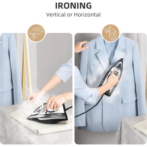 1700W Steam Iron for Clothes Rapid Heating, Stick Ceramic Soleplate, 3-Way Auto-Off, Burst of Steam, 14.07oz Water Tank Ironing Clothes for Home