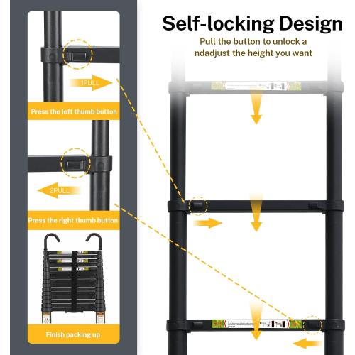 Telescopic Ladder, 20.34FT RIKADE Aluminum Telescoping Ladder with Stable Hook and Non-Slip Feet, Portable Extension Ladder for Household and Outdoor Working 330lb Capacity