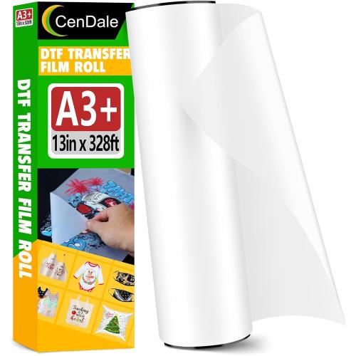 DTF Transfer Film Roll 13 x 328ft - Premium A3  DTF Film Roll, Double Sided Matte Clear PreTreat DTF Roll Film for Dark and Light T-shirts, Hot & Cold Peel DTF Paper Roll (13ft x100M)