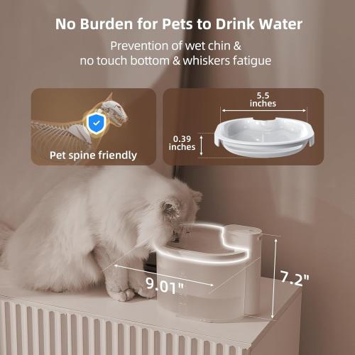 uahpet Cat Water Fountain, Wireless & Battery Operated 2L/67oz Pumpless Automatic Pet Fountain with Motion Sensor, Food-Grade ABS Tray, Easy to Clean Water Dispenser for Cats