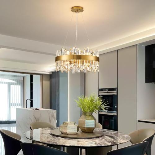 Siljoy 12-Light Modern Crystal Chandelier, Luxury Brushed Gold 2-Tiers K9 Crystal Raindrop Chandelier, Elegant Dimmable Crystal Chandelier Ceiling Light for Dining Living Room Kitchen D19.7''