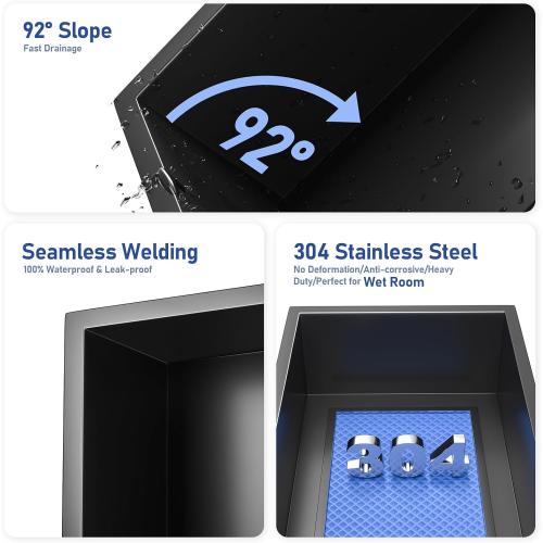 Stainless Steel Shower Niche 24 X 12 Matte Black No Tile Needed Niche Shower for Bathroom Storage Recessed Wall Niches Bathroom Shelf Over Mount Installation