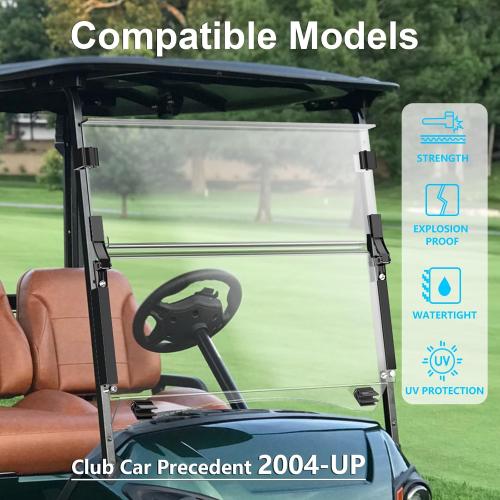 Upgraded Club Car Precedent Windshield,Golf Cart Windshield for Precedent/Tempo/Onward (2004-Up)– Heavy Duty Hinges, Foldable, Anti-UV & Impact Resistant, 5MM Thick PC Material, 37.6W X 33.2H