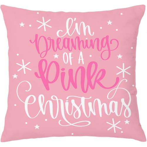 Pink Christmas Pillow Covers 18x18 Double-Sided, I'm Dreaming of a Pink Christmas Decorative Throw Pillow Covers for Girls Room Dorm Home Bedroom Living Room