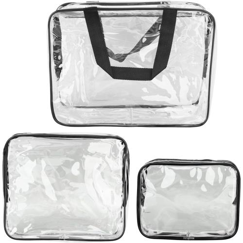3 Pieces Clear Travel Bags, Waterproof Portable Transparent Cosmetic Makeup Bags Brown - Durable PVC Material, Easy to Clean, Multipurpose Storage for Travel and Fitness (Black)