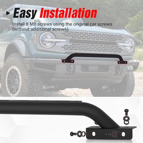 Bull Bar Grille Brush Guard with Light Bracket Compatible with 2021 2022 2023 2024 2025 2026 Ford Bronco (fit Modular Steel Front Bumper ONLY), Off Road Front Bumper Rack Rock Push Bar, Black
