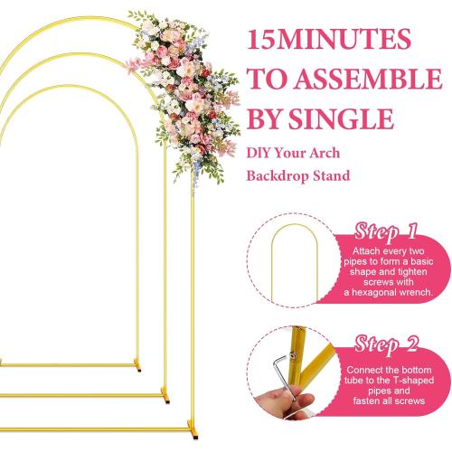 Metal Arch Backdrop Stand, 6FT & 5FT & 4FT Wedding Arch Backdrop Stand, 3 Pack Gold Metal Arch Stand, Wedding Arch Frame for Wedding Birthday Party Baby Shower Graduation Ceremony Decor