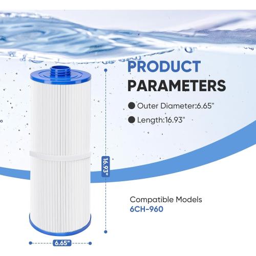 6CH-960 Spa Filter Compatible J-300, J400, Unicel 6CH-960, Filbur FC-2800, 6540-476, 6540-383, Pool replacement Cartridge Hot Tub Pool Replacement Cartridge with Closed Handle 2 Pack 6.65x16.93