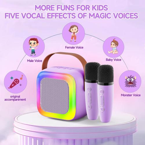 Mini Karaoke Machine for Kids Teen Adults, Kids Karaoke Machine with 2 Wireless Microphones and LED Lights Toys for Party, Home, Gifts for 4 5 6 7 8 9 10 11 12  Years Girls Boys(purple)***