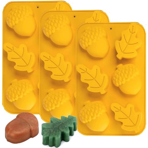 3 pack Fall Soap Molds Silicone Acorn Leaf Mold, 3 Pack Fall Autumn Baking Molds for Muffin Mini Cakes Jello Jumbo Chocolate, 3D Thanksgiving Molds for Making Soap Wax Candle