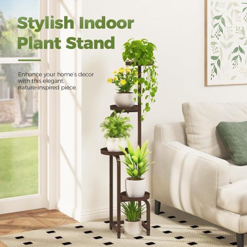 Bamworld Corner Plant Stand Indoor Outdoor, Tall Metal Flower Pot Stands for Multiple Plants, 4 Tier Brown Heavy Duty Plant Shelf for Patio Garden Balcony Living Room Bedroom(Patent Design)