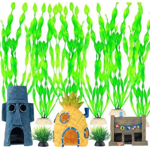 Multicolor BEGONDIS 23 Pcs Aquarium Decorations Fish Tank Artificial Green Water Plants with Resin Ornament，Accessories Ornament Kit