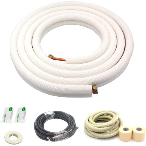 White 16 Ft Mini Split Line Set,Air Conditioning Copper Tubing Pipe Extension,1/4 & 1/2 3/8 PE Thickened for AC and Heating Equipment Insulated with Nuts. (1/4 1/2)