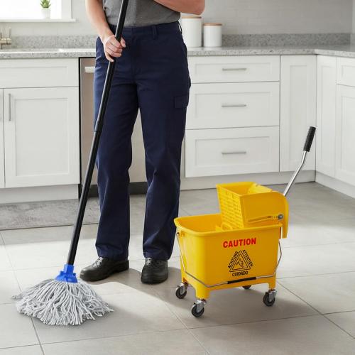 Mop Bucket with Wringer on Wheels Small 5 Gallon, Heavy Duty Dual Chamber Industrial Mop Bucket Separate Dirty Water, Perfect for Business Household, 20 Quart Yellow