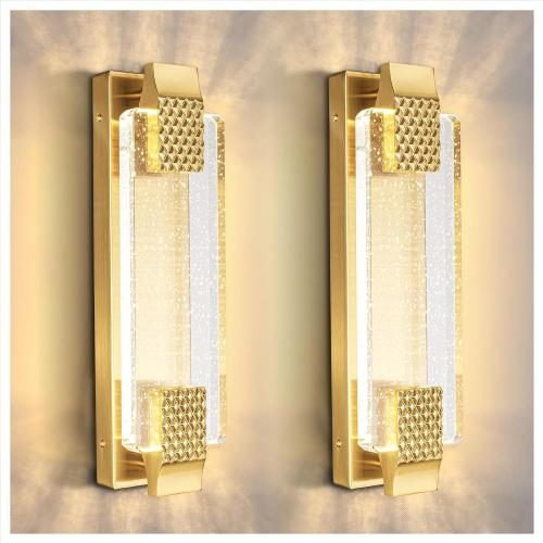 Wall Sconce Set of 2, Bubble Glass Wall Light with Metal Frame, Hardwired 8W Bathroom Lighting Fixtures, 3 Light Color Temperature Mode for Bedroom Living Room Porch Vanity Mirror(Golden, 2pcs)