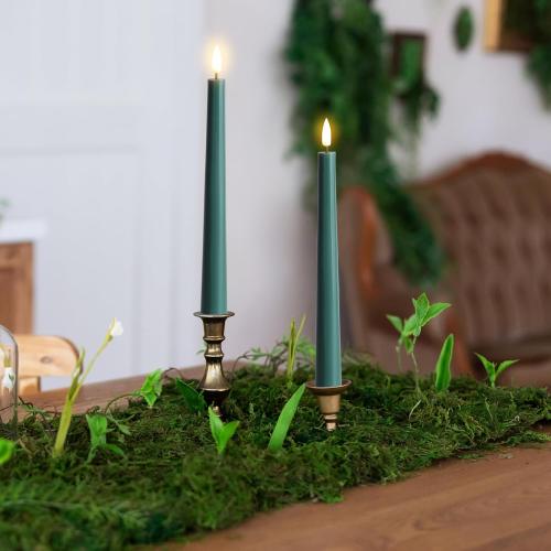 Eywamage Dark Green Flameless Taper Candles with Remote, Flickering Battery Operated LED Wax Candlesticks Set of 6