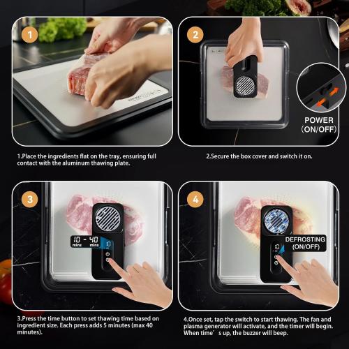Rapid Defrosting Tray for Frozen Meat, Meat Thawing Tray for Frozen Meat with Airflow Technology, Meat Defroster, Smart Defrosting Mat, Thawing Mat, No Cold/Warm Water Required, Black