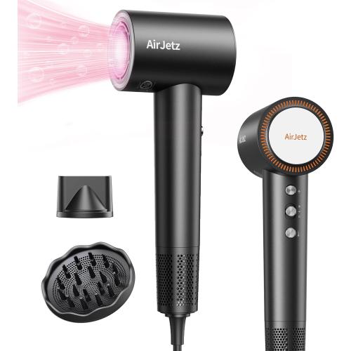 Hair Dryer, 160,000 RPM High-Speed Ionic Blow Dryer for Fast Drying, Professional Lightweight Hairdryer with Diffuser, Magnetic Nozzle, 4 Temps & 2 Speeds, Low Noise for Travel - Black