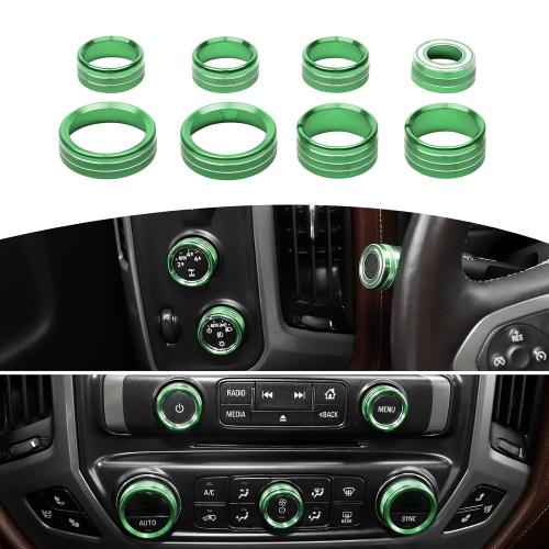 RT-TCZ for Silverado Radio AC Control Knobs Cover Trim Rings Green for Chevy Silverado Suburban GMC Sierra 2014-2018 Green Interior Accessories 8pcs