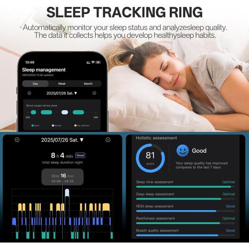 Smart Ring with Vibration Alerts, health tracker ring with Body Temperature Monitor, Heart Rate, Sleep & Fitness Tracking, Waterproof Activity Ring for Men & Women, No App Fees (Silver, 13#)