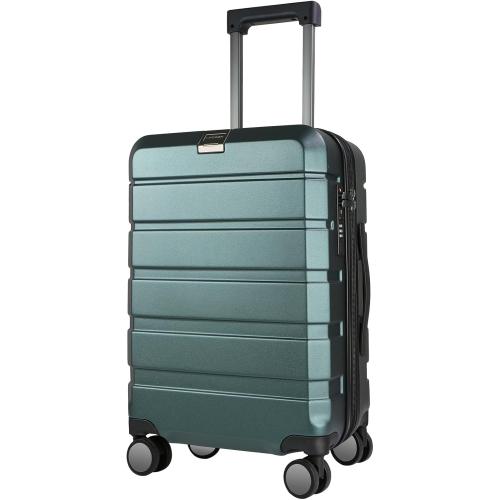 KROSER Hardside Expandable Carry On Luggage with Spinner Wheels & Built-in TSA Lock, Durable Suitcase Rolling Luggage with USB Port, Carry-On 20-Inch, Dark Green