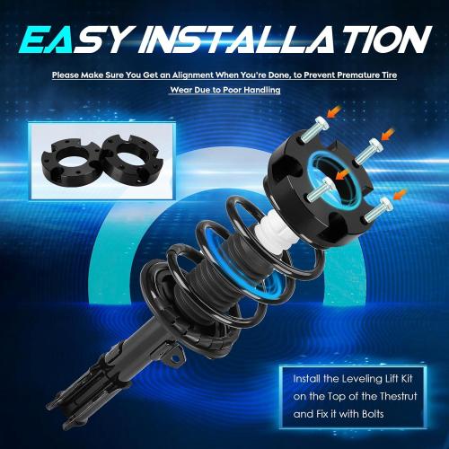 3 Front   2 Rear Leveling Lift Kit Compatible with 2007-2021 Tundra, 3in Front Strut Suspension Lift Spacers   2in Rear Lift Block Kit w/Extended U-Bolts, Set of 4