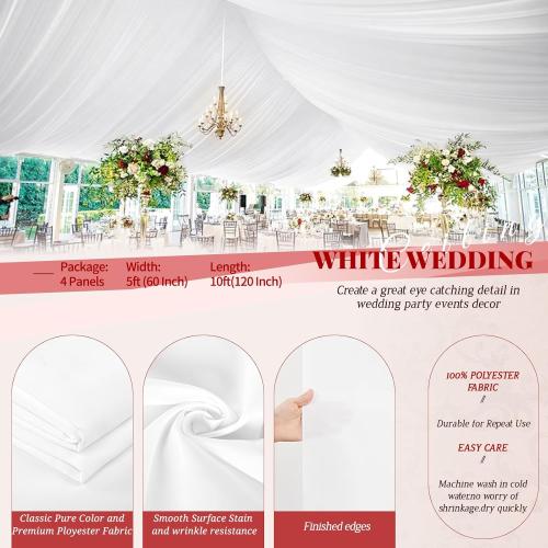 4 Panel White Ceiling Drapes - Premium Polyester Wedding Arch Draping Fabric - 5ft x 10ft - Decorations for Party, Ceremony, Stage (still in packaging)