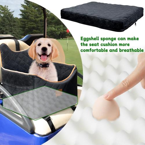 Black and Grey Universal Golf Cart Dog Seat for Small/Medium Dogs and Cats, Fully Detachable and Washable Pet Seat with Safety Leash Inside, Easy to Install/Flippable Seat Bottom Required