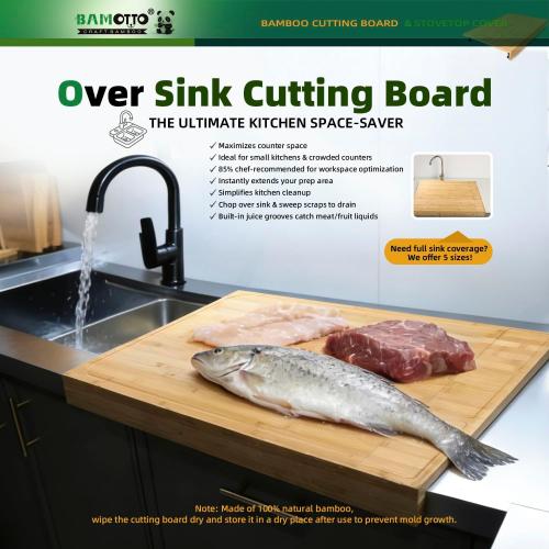 30 x 21 in Extra Large Bamboo Cutting Board, Stovetop Cover, Sink Cover, Noodle Board with Detachable Legs & Detachable Non-Slip Front Lip for Kitchen Countertop