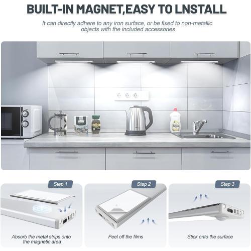 6 Pack Under Cabinet Lights Wireless, 32 LED Motion Sensor Light Indoor Rechargeable Magnetic Closet Lights Battery Operated, Under Counter Lights for Kitchen, Wardrobe, Hallway, Stairs