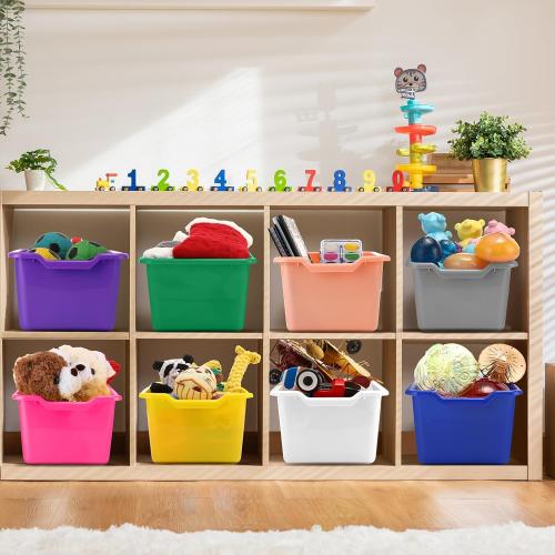 Dandat 36 Pcs Plastic Cubby Bins Book Bins for Classroom Bulk Classroom Organizer Toy Storage Baskets Stackable Storage Containers for Home Office School Library Nursery Playroom(Bright Color)
