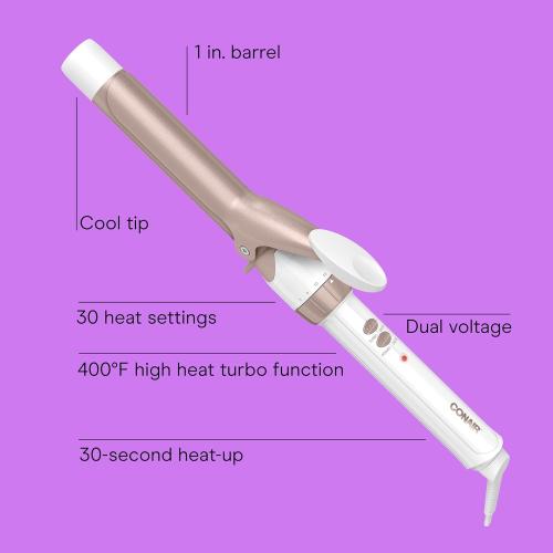 Conair Double Ceramic 1-Inch Curling Iron, 1-Inch Barrel Creates Classic Curls, Hair Curler for Use on Short, Medium, and Long Hair, White