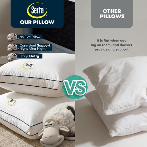 Serta Hotel Collection Bed Pillows Queen/Standard Size Set of 2, 400 Thread Count 100% Cotton Cover, Medium Soft, Support Gusseted Down Alternative Pillow for Back, Stomach or Side Sleepers, 18 x 26
