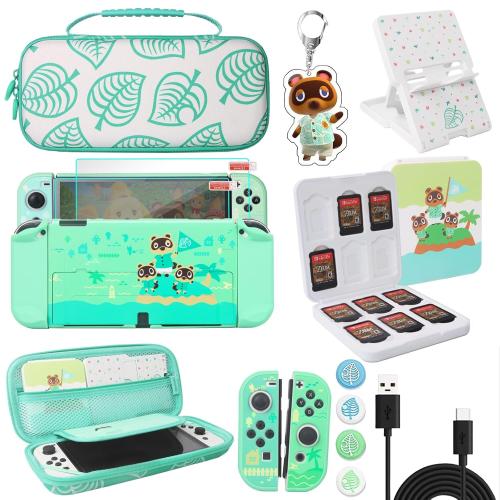 TIKOdirect Carrying Case Compatible with Nintendo Switch OLED Joy-Con Controllers Newest Updated with 4 Cute Thumb Grip Caps and 2 Screen Protectors, Anti-Scratch Touch Grip Cover, Animal Crossing