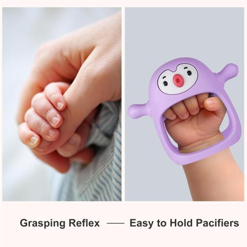 Smily Mia Penguin Teethers, Silicone TeethingToys for Babies 0-6Months, Baby Teethers for 3-6Months, Hand Teether for Infants, Teething/Teether Pacifiers for Infants, Light red ♥️
