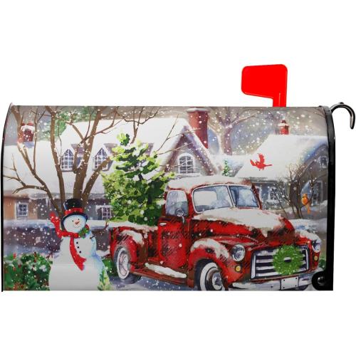 Red Buffalo Plaid Snowman Xmas Mailbox Covers - Winter Post Box Cover with Magnetic Closure - Waterproof & Standard Size 21x18 inch for Garden Yard Home Decor