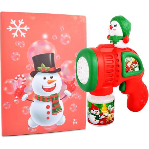 Christmas Bubble Machine Toys for Kids,Automatic Electric Battery Powered Bubble Gun with Bubble Solution,LED Light,Leakproof Bubble Blower Toy for Christmas Birthday Party Favors Gifts,Green Snowman