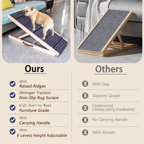 ZJSF Dog Ramp for Bed,Foldable Wooden Portable Non-Slip Dog Ramp for Couch,Small to Large Pet Ramp for Cars,Stairs with High Traction Mat,6 Adjustable Height from 13.5 to 30,Supports up to 230lbs