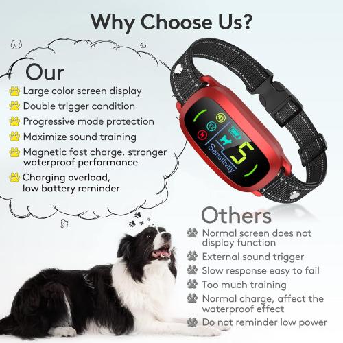 Bark Collar, Rechargeable Dog Bark Collar with 5 Adjustable Sensitivity and Intensity Beep Vibration Shock, Anti Barking Collar for Small Medium Large Dogs… (Red)