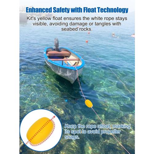Size 38ft Abimars Boat Anchor Kit, 4 Sizes Fluke Anchor with Float, Chain, Rope, Hot-Dipped Galvanized Steel Anchor for Watercraft Up to 38FT