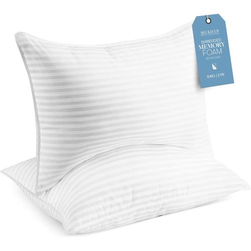 Set of 2 Size 20 inch x 36 inch Beckham Hotel Collection  Memory Foam (Adjustable Fill) Bed Pillows Set of 2 - Cooling Shredded Foam Pillow for Back, Stomach or Side Sleepers