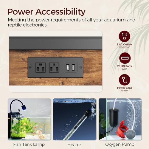 MAHANCRIS 20-37 Gallon Fish Tank Stand, Aquarium Stand with Power Outlet and Storage Cabinet, Heavy Duty Tank Stand Suitable for Turtle Tank, Reptile Terrarium, for Home Office, Rustic Brown FTHR40E01