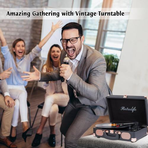 Record Player Wireless Portable Suitcase Vinyl Player with Built-in Speakers Retro Style Record Player for Vinyl Records 3-Speed RCA Line Out AUX in Vintage Turntable Upgrade Black