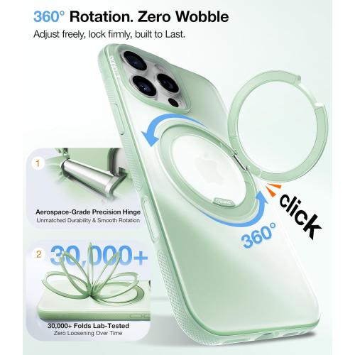 TORRAS 360 Magnetic Stand for iPhone 16 Pro Max Case[Fit for MagSafe][Camera Control Button][Mil-Grade Protection] Slim, Rotatable Kickstand, Translucent Mint Green 6.9, Ostand OFitness Series