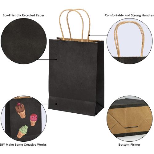 COLOR PINK ❗ ❗ HavrePac 100 Pack 5.9x3.15x8.26 inch Small Gift Bags, Kraft Black Bags with Handles Bulk for Birthday Party Favors,Gift Paper Bags,Retail Shopping Business Goody Craft Gift Bags