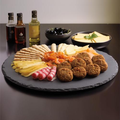 13 Dark Grey Navaris Slate Lazy Susan Serving Platter - 13 (33cm) Rotating Turntable Tray Board for Cheese Dessert Dishes Cake Snack Platters Tapas - Rotating Server