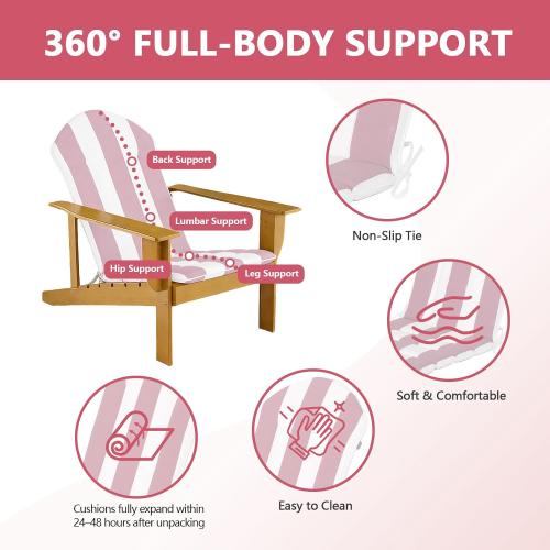 Goodgoods 20 x 50 Adirondack Chair Cushions Set of 2, 1000 Hours Fade-Resistant & Water-Resistant Outdoor Furniture Chair Cushions with 30D High-Resilience Foam for Patio, Pink and White Stripes