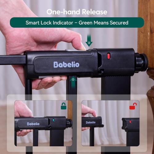 Babelio Baby Gate for Doorways and Stairs, 36-41 Pet Gate with Wide Walk Thru Door and Lock Indicator, No Drill Pressure Mounted Safety Gate with Double Lock and Self-Closing, Black