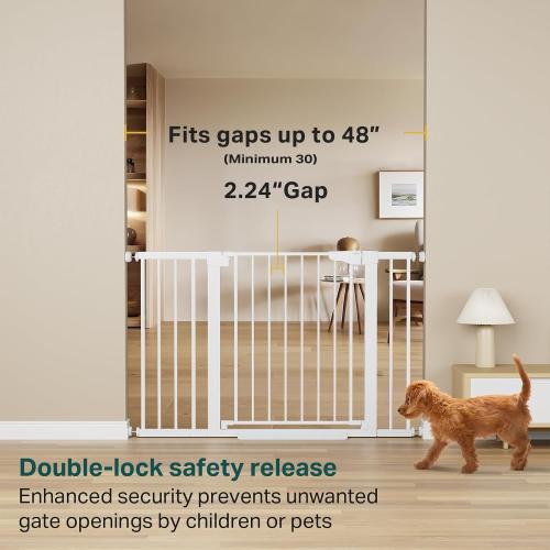 Cumbor 2-Pack 30-48 in Baby Gate for Stairs, Auto Close Dog Gate, White | Mom's Choice Awards Winner, Double Lock Safety for Doorways, Child Gate for Toddlers & Pets, Pressure or Hardware Mounted