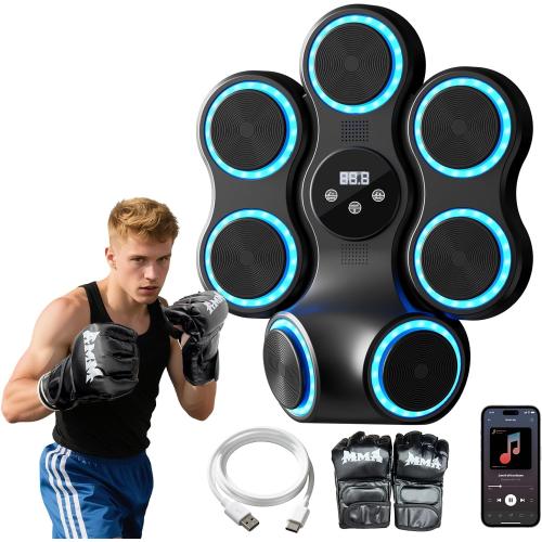 Music Boxing Machine for Adults Kids Interactive Punching Trainer with Boxing Gloves, Large Size Wall Mounted Electronic Boxing Target